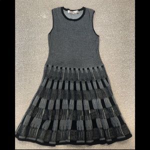 Lela Rose Black White Flare Knit Sleeveless Plaid